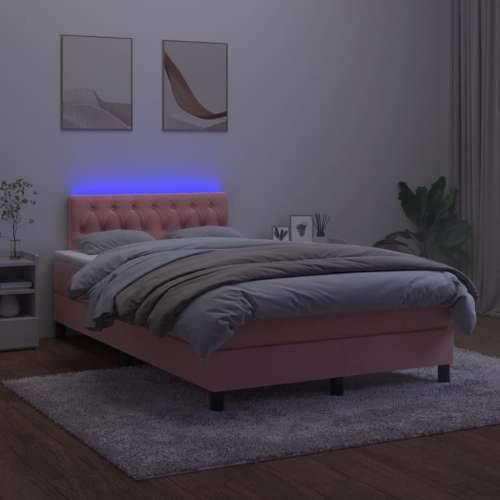 Krevet box spring s madracem LED ružičasti 120x190cm baršunasti - Ružičasta 120 x 190 cm Dizajn s gumbima Cijena