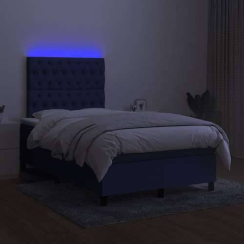 Krevet s oprugama i madracem LED plavi 120 x 190 cm od tkanine - Plava 120 x 190 cm Dizajn s gumbima Cijena