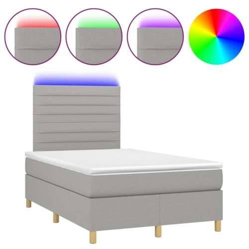 Krevet s oprugama i madracem LED svjetlosivi 120x190 cm tkanina - Svjetlosiva 120 x 190 cm vodoravne pruge Cijena