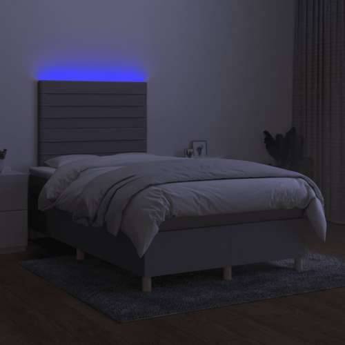Krevet s oprugama i madracem LED svjetlosivi 120x190 cm tkanina - Svjetlosiva 120 x 190 cm vodoravne pruge Cijena
