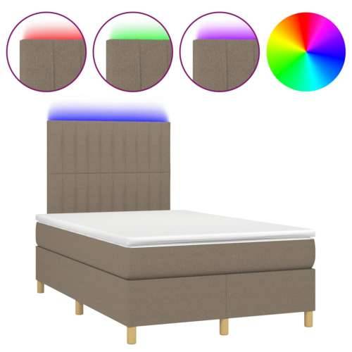 Krevet s oprugama i madracem LED smeđesivi 120x190cm od tkanine - Sivo-smeđa 120 x 190 cm Okomite pruge Cijena
