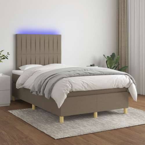 Krevet s oprugama i madracem LED smeđesivi 120x190cm od tkanine - Sivo-smeđa 120 x 190 cm Okomite pruge Cijena