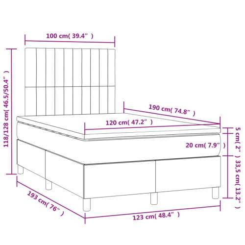 Krevet s oprugama i madracem LED smeđesivi 120x190cm od tkanine - Sivo-smeđa 120 x 190 cm Okomite pruge Cijena