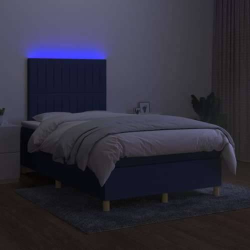 Krevet s oprugama i madracem LED plavi 120 x 190 cm od tkanine - Plava 120 x 190 cm Okomite pruge Cijena