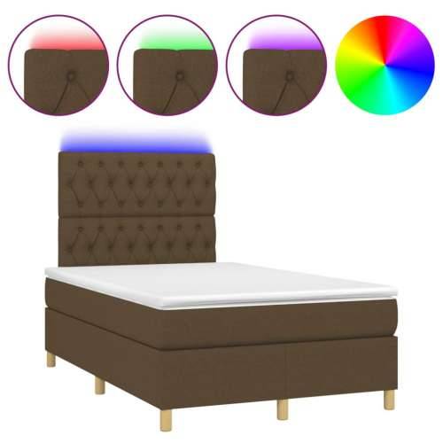 Krevet s oprugama i madracem LED tamnosmeđi 120x190 cm tkanina - Tamno smeđa 120 x 190 cm Dizajn s gumbima Cijena