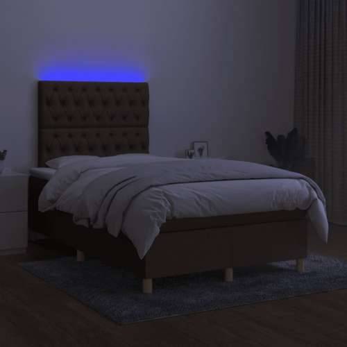 Krevet s oprugama i madracem LED tamnosmeđi 120x190 cm tkanina - Tamno smeđa 120 x 190 cm Dizajn s gumbima Cijena