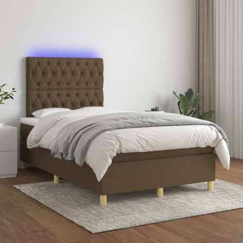 Krevet s oprugama i madracem LED tamnosmeđi 120x190 cm tkanina - Tamno smeđa 120 x 190 cm Dizajn s gumbima Cijena