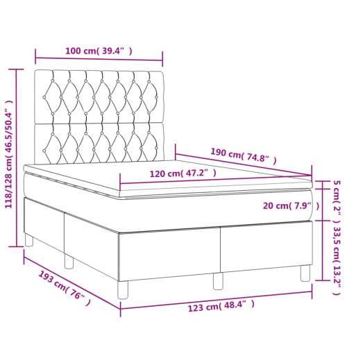 Krevet s oprugama i madracem LED tamnosmeđi 120x190 cm tkanina - Tamno smeđa 120 x 190 cm Dizajn s gumbima Cijena