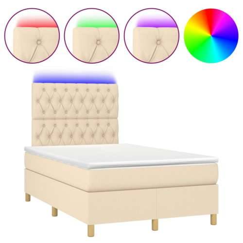 Krevet s oprugama i madracem LED krem 120 x 190 cm od tkanine - Krema 120 x 190 cm Dizajn s gumbima Cijena