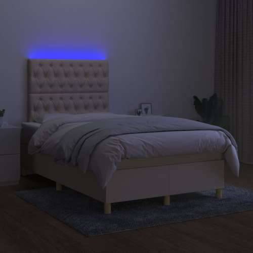 Krevet s oprugama i madracem LED krem 120 x 190 cm od tkanine - Krema 120 x 190 cm Dizajn s gumbima Cijena
