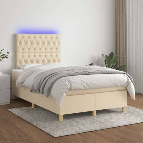 Krevet s oprugama i madracem LED krem 120 x 190 cm od tkanine - Krema 120 x 190 cm Dizajn s gumbima Cijena