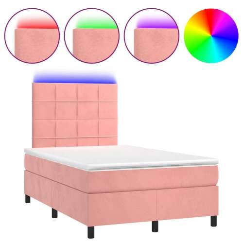 Krevet box spring s madracem LED ružičasti 120x190cm baršunasti - Ružičasta 120 x 190 cm Blok s kvadratima Cijena