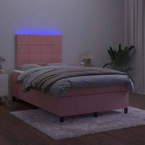 Krevet box spring s madracem LED ružičasti 120x190cm baršunasti - Ružičasta 120 x 190 cm Blok s kvadratima Cijena