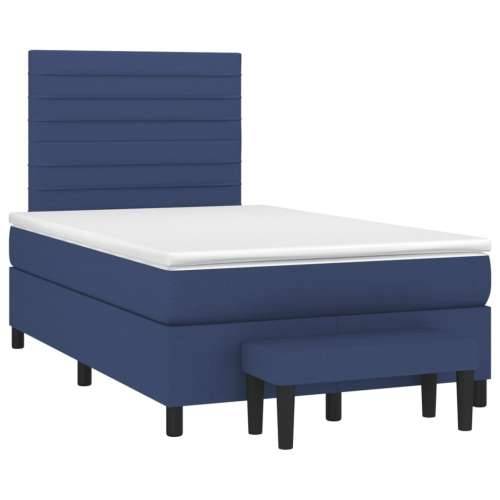 Krevet s oprugama i madracem plavi 120 x 190 cm od tkanine - Plava 120 x 190 cm vodoravne pruge Cijena