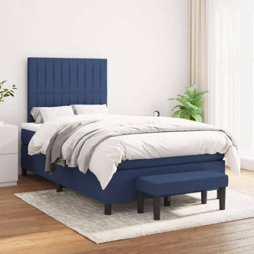 Krevet s oprugama i madracem plavi 120 x 190 cm od tkanine - Plava 120 x 190 cm Okomite pruge Cijena