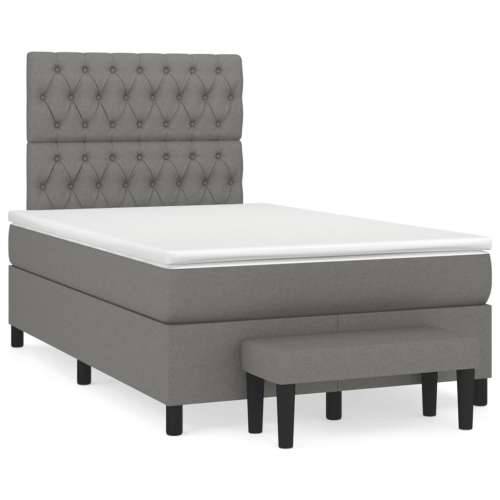 Krevet box spring s madracem tamnosivi 120 x 190 cm tkanina - Tamno siva 120 x 190 cm Dizajn s gumbima Cijena