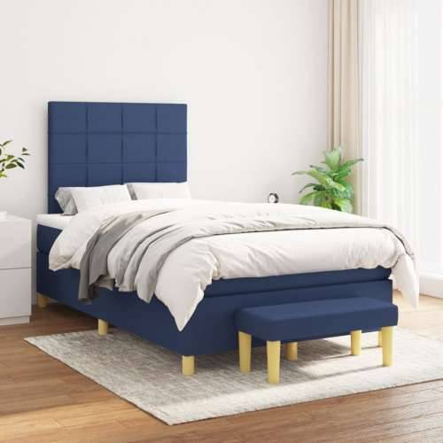 Krevet s oprugama i madracem plavi 120 x 190 cm od tkanine - Plava 120 x 190 cm Blok s kvadratima Cijena