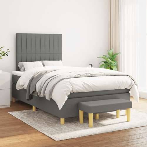 Krevet box spring s madracem tamnosivi 120 x 190 cm tkanina - Tamno siva 120 x 190 cm Okomite pruge Cijena