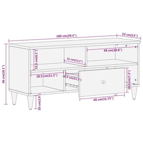 TV ormarić 100 x 33 x 46 cm od masivnog drva manga - Prirodna 1 Cijena
