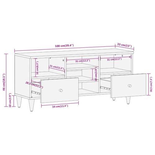 TV ormarić 100 x 33 x 46 cm od masivnog drva manga - Prirodna 1 Cijena
