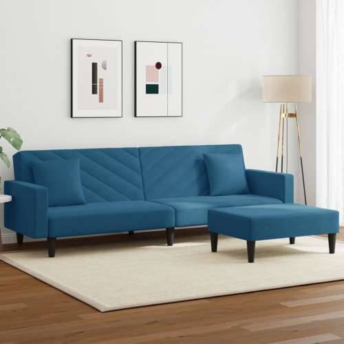 2-dijelni set sofa s jastucima plavi baršunasti - Plava S naslonom za ruke Cijena
