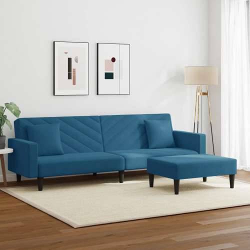 2-dijelni set sofa s jastucima plavi baršunasti - Plava S naslonom za ruke Cijena