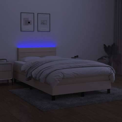 Krevet s oprugama i madracem LED krem 120 x 190 cm od tkanine - Krema 120 x 190 cm vodoravne pruge Cijena
