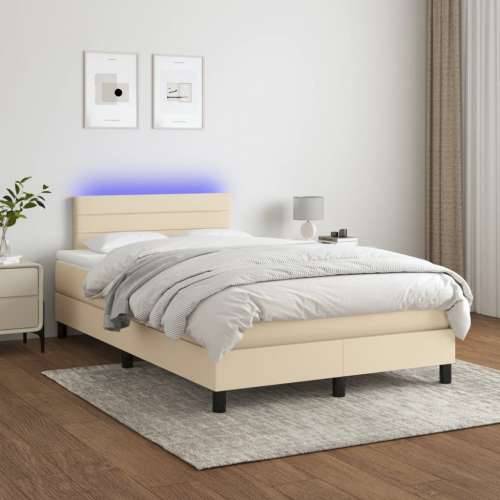 Krevet s oprugama i madracem LED krem 120 x 190 cm od tkanine - Krema 120 x 190 cm vodoravne pruge Cijena