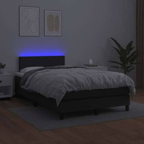 Krevet box spring s madracem LED crni 120 x 190 cm umjetna koža - Crna 120 x 190 cm Gladak dizajn Cijena