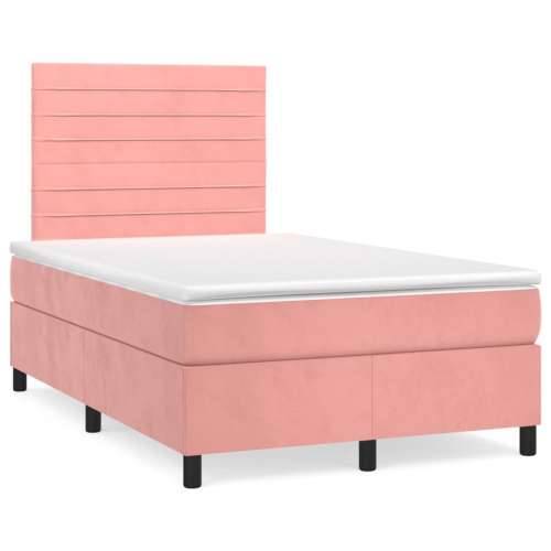 Krevet box spring s madracem LED ružičasti 120x190cm baršunasti - Ružičasta 120 x 190 cm vodoravne pruge Cijena