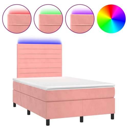 Krevet box spring s madracem LED ružičasti 120x190cm baršunasti - Ružičasta 120 x 190 cm vodoravne pruge Cijena