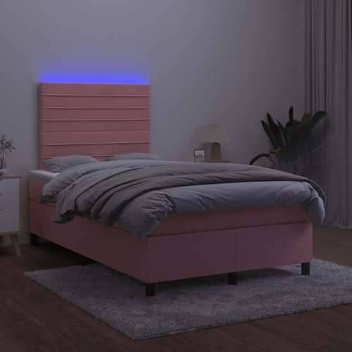 Krevet box spring s madracem LED ružičasti 120x190cm baršunasti - Ružičasta 120 x 190 cm vodoravne pruge Cijena