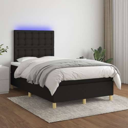 Krevet box spring s madracem LED crni 120 x 190 cm od tkanine - Crna 120 x 190 cm gumbi Cijena