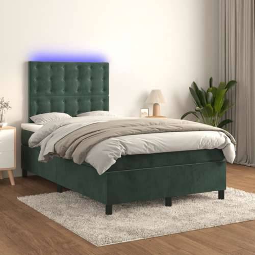 Krevet s oprugama i madracem LED tamnozelenim 120x190 cm baršun - Tamnozelena 120 x 190 cm gumbi Cijena