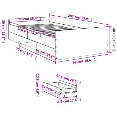 Okvir za krevet s ladicama boja hrasta 90x200 cm - sonoma hrast 90 x 200 cm Cijena
