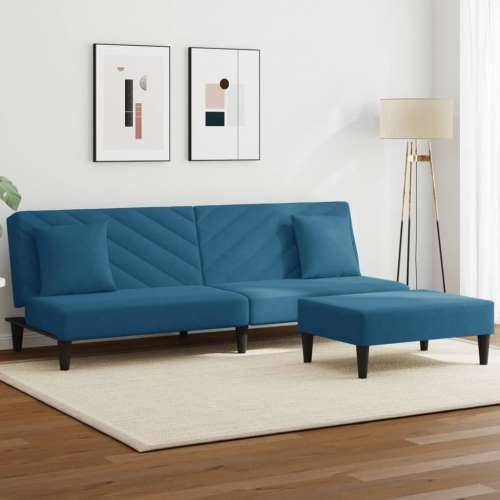 2-dijelni set sofa s jastucima plavi baršunasti - Plava Bez naslona za ruke Cijena