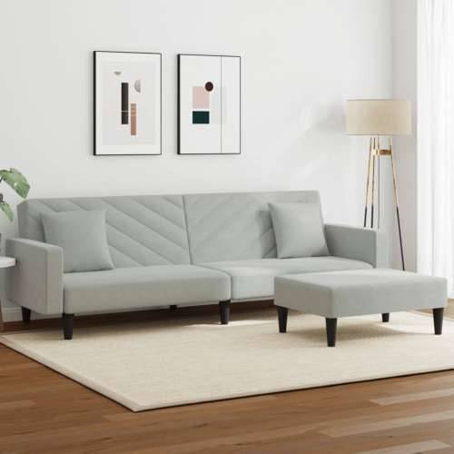 2-dijelni set sofa s jastucima svjetlosivi baršunasti - Svjetlosiva S naslonom za ruke Cijena