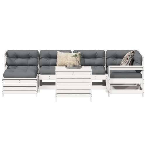 Vrtna garnitura - 7-dijelni set vrtnih sofa bijeli od masivne borovine - Bijela boja bora 1 Cijena