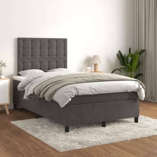 Krevet box spring s madracem tamnosivi 120 x 190 cm baršun - Tamno siva 120 x 190 cm gumbi Cijena