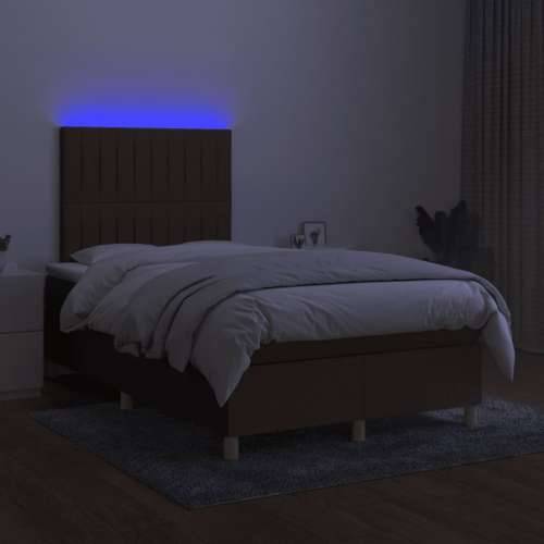 Krevet s oprugama i madracem LED tamnosmeđi 120x190 cm tkanina - Tamno smeđa 120 x 190 cm Okomite pruge Cijena