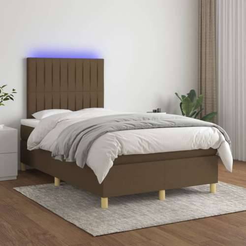 Krevet s oprugama i madracem LED tamnosmeđi 120x190 cm tkanina - Tamno smeđa 120 x 190 cm Okomite pruge Cijena