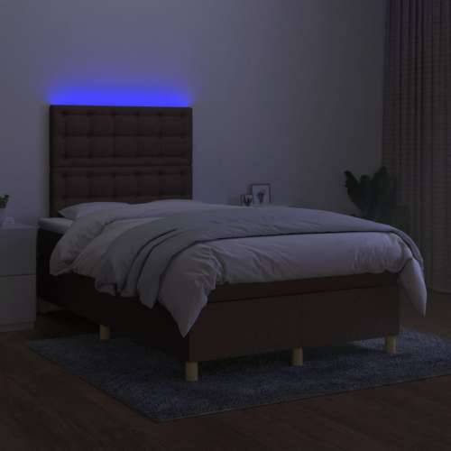 Krevet s oprugama i madracem LED tamnosmeđi 120x190 cm tkanina - Tamno smeđa 120 x 190 cm gumbi Cijena