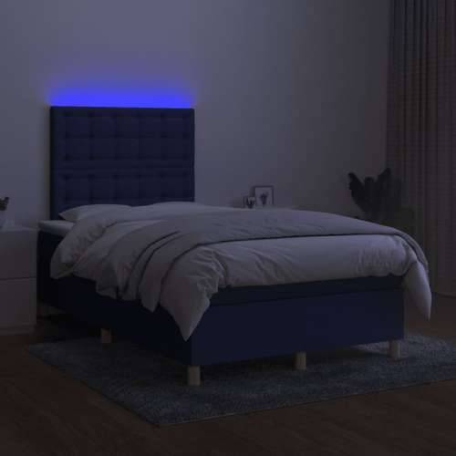 Krevet s oprugama i madracem LED plavi 120 x 190 cm od tkanine - Plava 120 x 190 cm gumbi Cijena