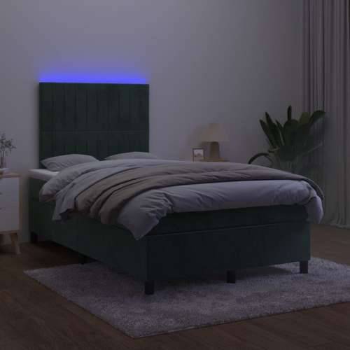 Krevet s oprugama i madracem LED tamnozelenim 120x190 cm baršun - Tamnozelena 120 x 190 cm Okomite pruge Cijena