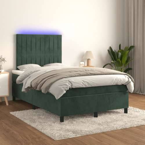 Krevet s oprugama i madracem LED tamnozelenim 120x190 cm baršun - Tamnozelena 120 x 190 cm Okomite pruge Cijena