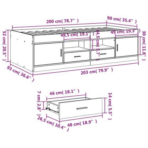 Dnevni krevet s ladicama bez madraca boja hrasta 90x200 cm - sonoma hrast 90 x 200 cm Cijena
