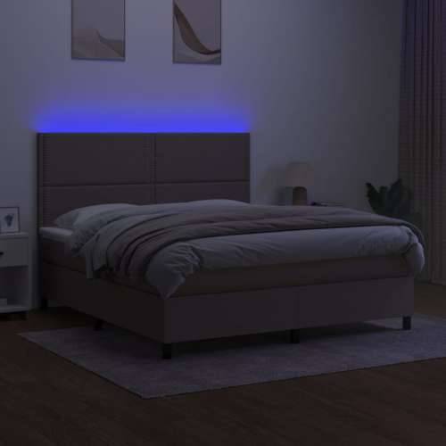 Krevet box spring s madracem LED smeđesivi 180x200 cm tkanina - Sivo-smeđa 180 x 200 cm Obično s čavlima Cijena