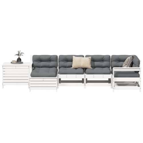Vrtna garnitura - 7-dijelni set vrtnih sofa bijeli od masivne borovine - Bijela boja bora 1 Cijena