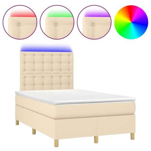 Krevet s oprugama i madracem LED krem 120 x 190 cm od tkanine - Krema 120 x 190 cm gumbi Cijena