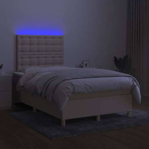 Krevet s oprugama i madracem LED krem 120 x 190 cm od tkanine - Krema 120 x 190 cm gumbi Cijena